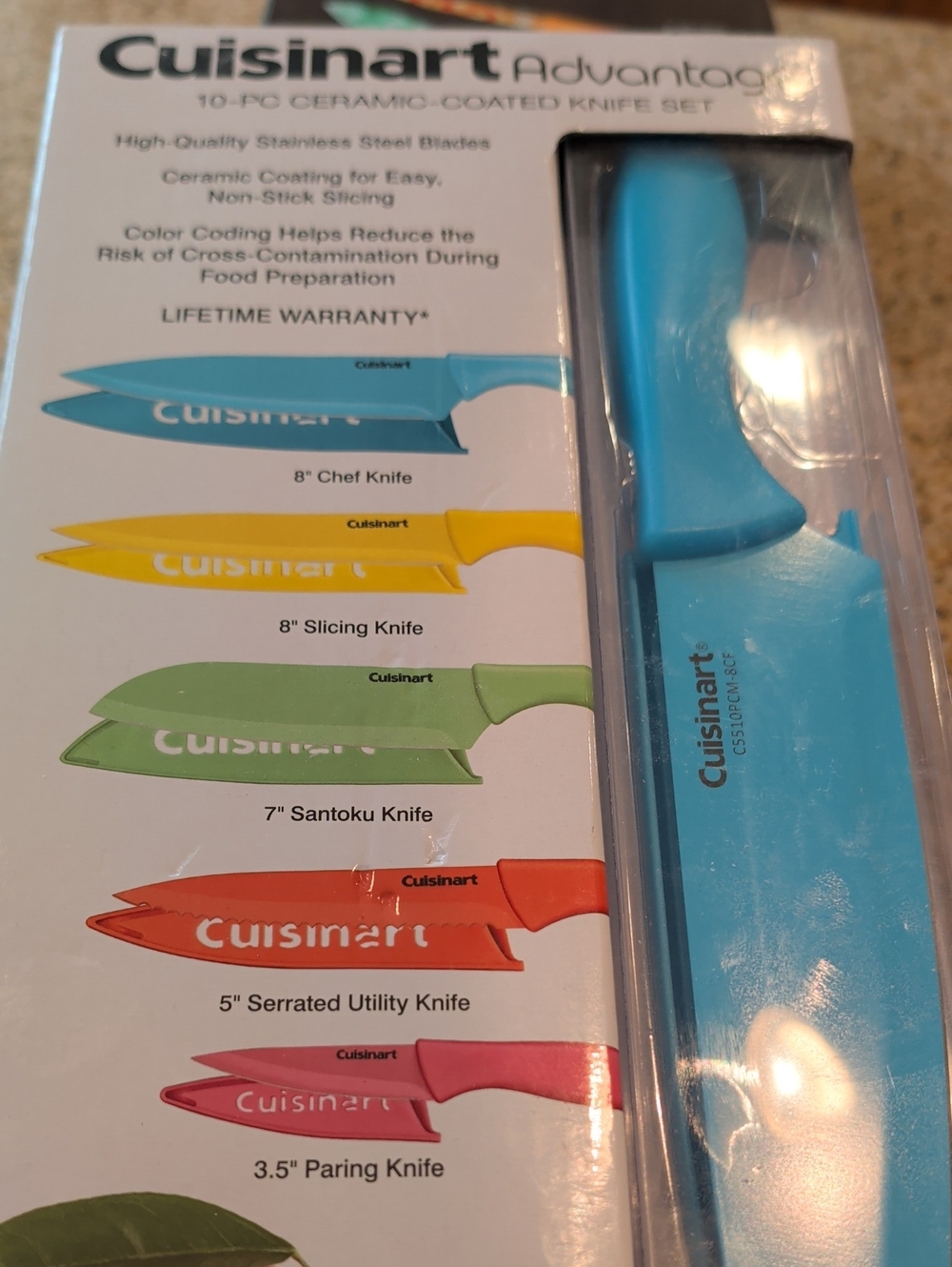 Cuisinart Ceramic-Coated Kitchen Knife Set in Bright Blue (Multi-Color Blades)